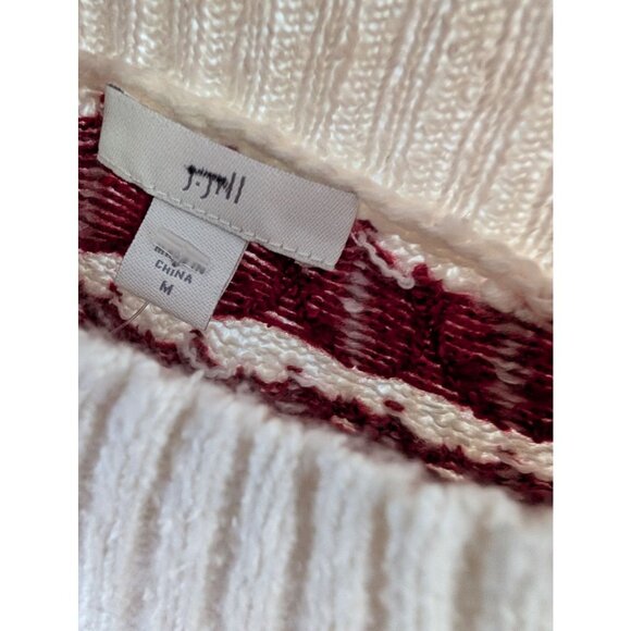 J Jill Fair Isle Nordic Sweater Womens M Red Gray White Knit Cotton Blend - Picture 4 of 9